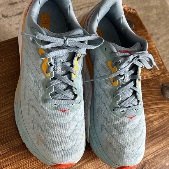 Hoka Pale Blue Running Shoes with Yellow and Red Accents - Picture 13 of 16